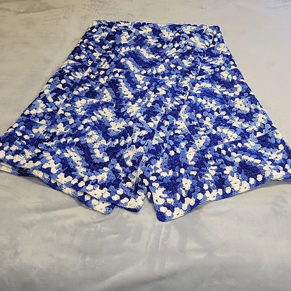 Handcrafted Blue and White Square Blanket, 67